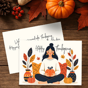 Meditative Woman with Pumpkin Happy Thanksgiving Card