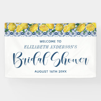 Mediteranean Blue Tile Lemon Bridal Shower Welcome Banner