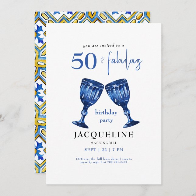 Mediterranean 50 & Fabulous Birthday Party  Invitation (Front/Back)