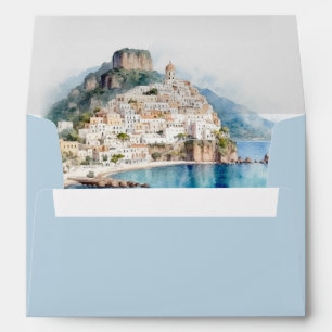 Mediterranean Amalfi Coast Italian Wedding blue Envelope