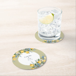 Mediterranean Amalfi Lemon Personalised Wedding Round Paper Coaster