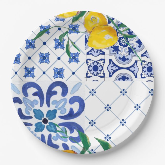 Mediterranean,Amalfi style,simple squares        Paper Plate (Front)