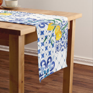 Mediterranean,Amalfi style,simple squares        Short Table Runner