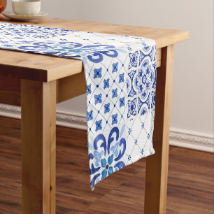 Mediterranean,Amalfi style,simple squares       Short Table Runner
