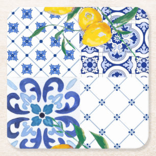 Mediterranean,Amalfi style,simple squares        Square Paper Coaster