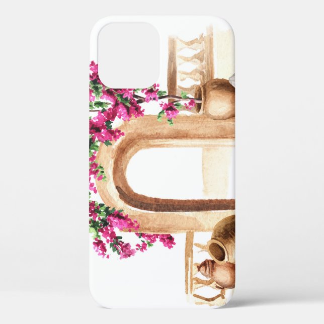 Mediterranean architecture, flowers, watercolor, h Case-Mate iPhone case (Back)