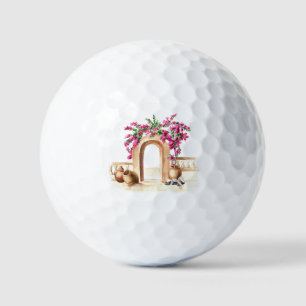 Mediterranean architecture, flowers, watercolor, h golf balls