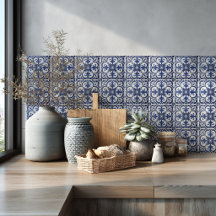 Mediterranean Azulejo Pattern Blue Backsplash