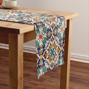 Mediterranean azulejo Turkish tiles folk pattern Short Table Runner