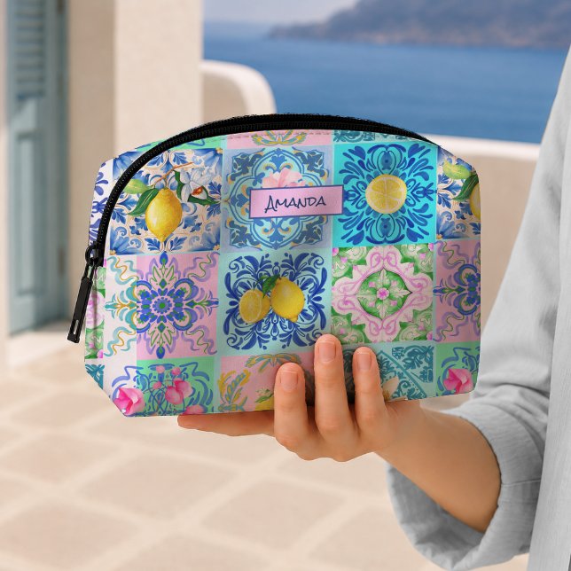 Mediterranean Azulejo Turquoise Citrus Pattern Dopp Kit (Creator Uploaded)