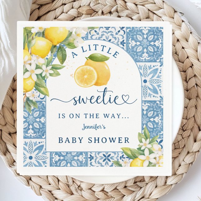 Mediterranean Baby Shower Lemon Blue Tiles Napkin (Creator Uploaded)