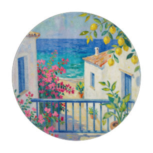 Mediterranean Balcony Lemon Bougainvillea Sea View Cutting Board