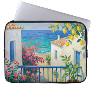 Mediterranean Balcony Lemon Bougainvillea Sea View Laptop Sleeve