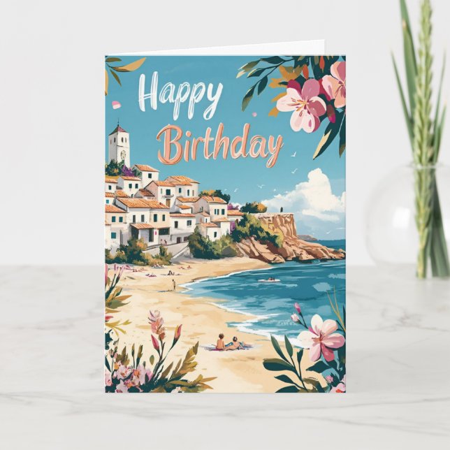 Mediterranean Beach Birthday Card (Front)