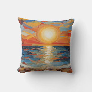 Mediterranean Beach Sunrise Modern Art Cushion
