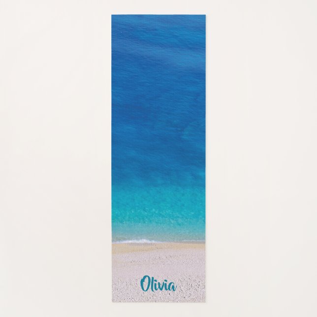 Mediterranean Beach (with personalized name) Yoga Mat (Front)