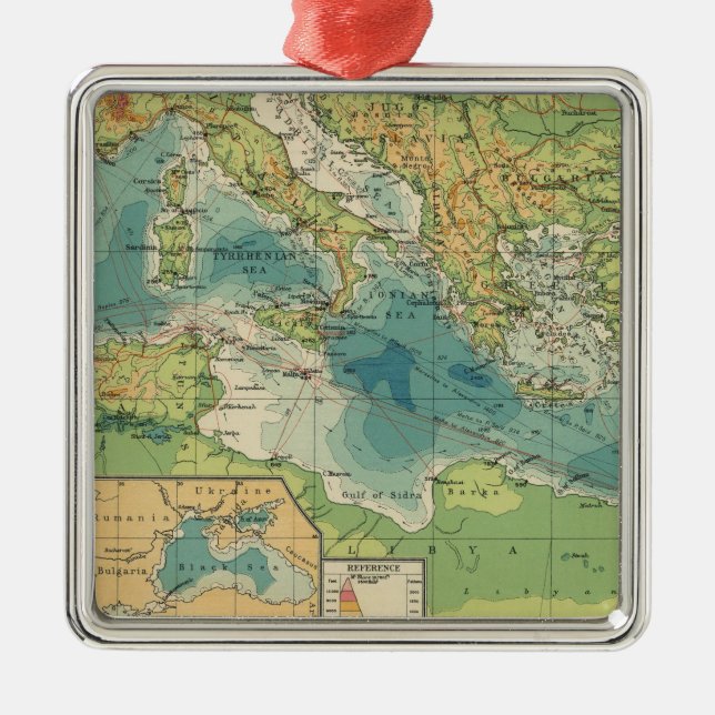 Mediterranean, Black Sea cables, wireless stations Metal Ornament (Front)