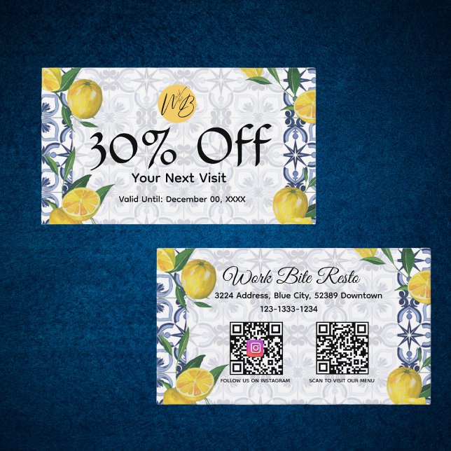 Mediterranean Bliss Lemon Restaurant Qr Code Menu  Discount Card (Creator Uploaded)
