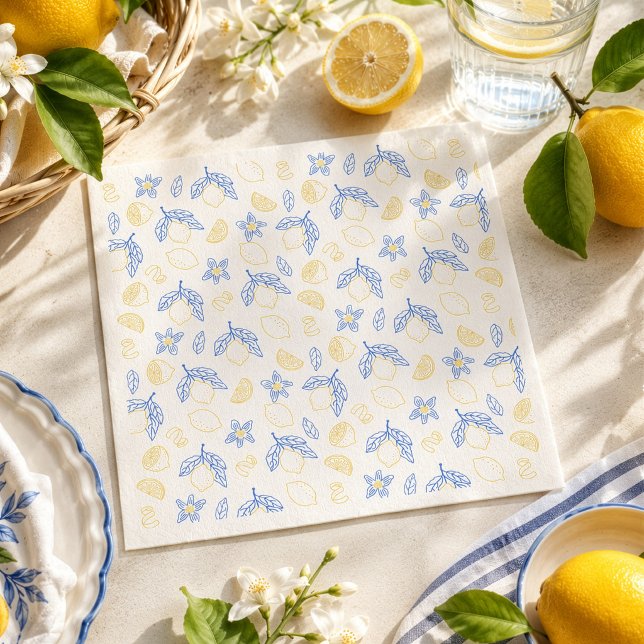 Mediterranean Blossom Citrus Lemon Pattern Napkin (Creator Uploaded)