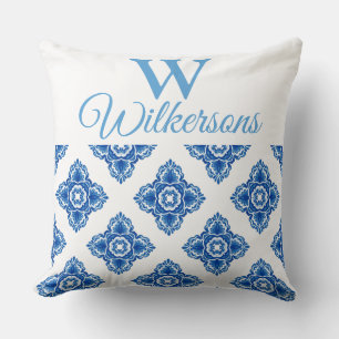 Mediterranean Blue and White Tiles Cushion