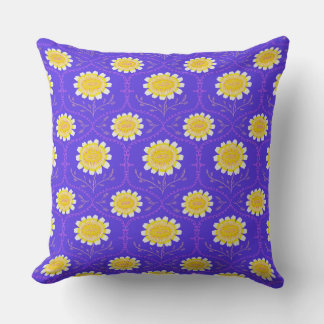 Mediterranean Blue and Yellow Floral Greek Flora  Cushion