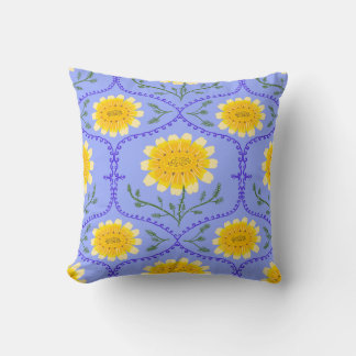 Mediterranean Blue and Yellow Floral Greek Flora  Cushion