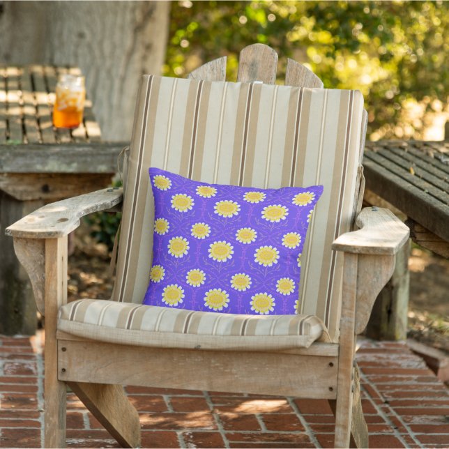 Mediterranean Blue and Yellow Floral Greek Flora  Cushion (Chair)