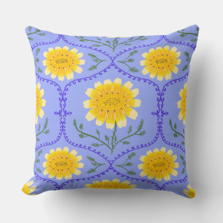 Mediterranean Blue and Yellow Floral Greek Flora  Cushion