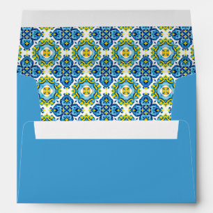 Mediterranean blue and yellow tiles blue wedding envelope