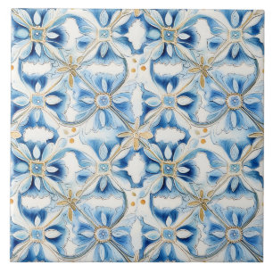 Mediterranean Blue Floral Elegant Ceramic Tile