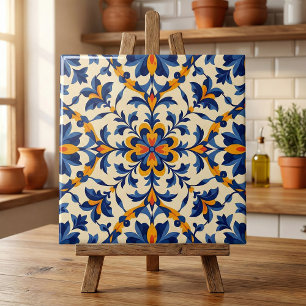 Mediterranean Blue Floral Portuguese Azulejo Ceramic Tile