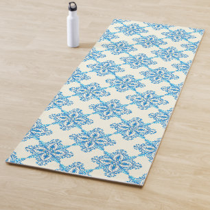 Mediterranean Blue Floral Tile Pattern Yoga Mat