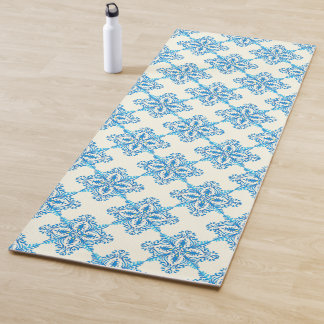 Mediterranean Blue Floral Tile Pattern Yoga Mat