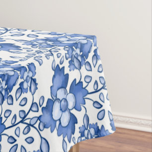 Mediterranean,Blue flowers  Tablecloth