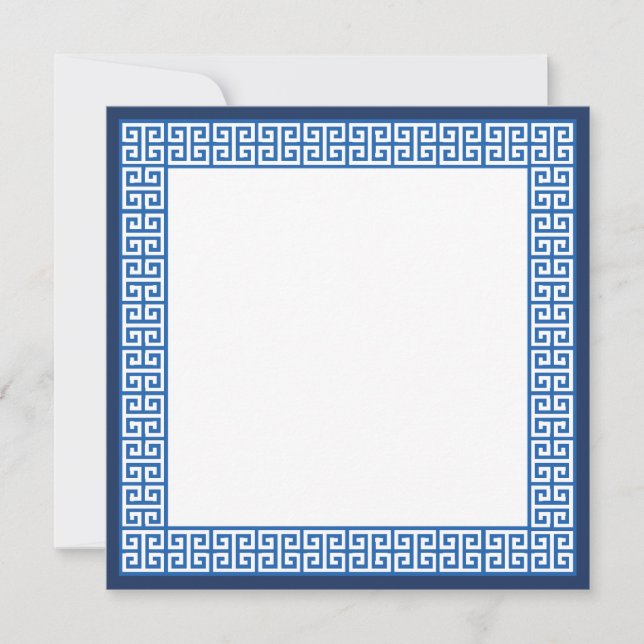 Mediterranean Blue Greek Key Wedding Invitation (Front)