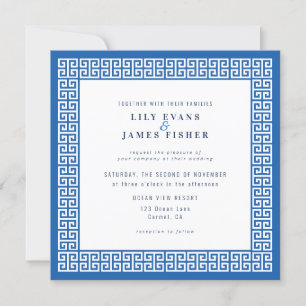 Mediterranean Blue Greek Key Wedding Invitation