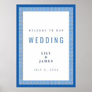 Mediterranean Blue Greek Key Wedding Welcome Sign