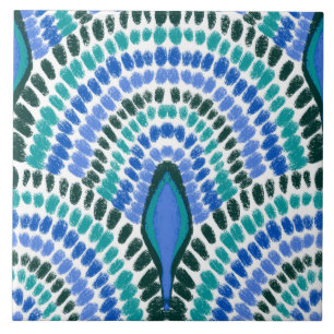 Mediterranean Blue Green Mosaic Painted Scallops Ceramic Tile