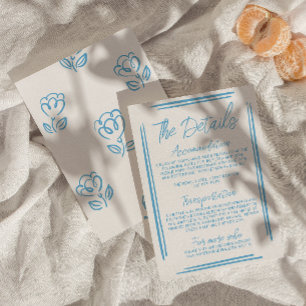 Mediterranean Blue Hand Drawn Wedding Details Enclosure Card