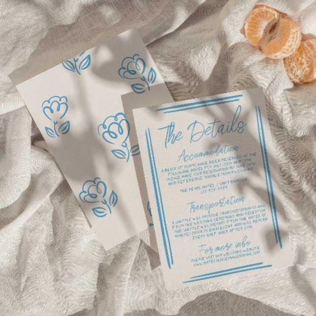 Mediterranean Blue Hand Drawn Wedding Details Enclosure Card (Creator Uploaded)