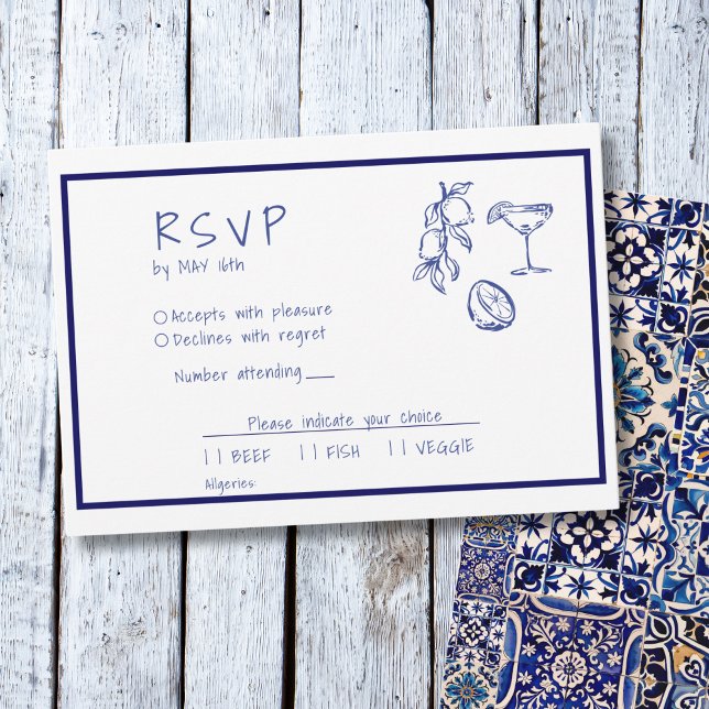 Mediterranean blue Italian Hand Written RSVP Card (Creator Uploaded)