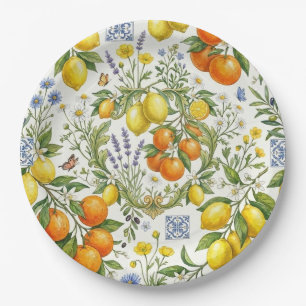 Mediterranean Blue & Lemon Botanical Paper Plate