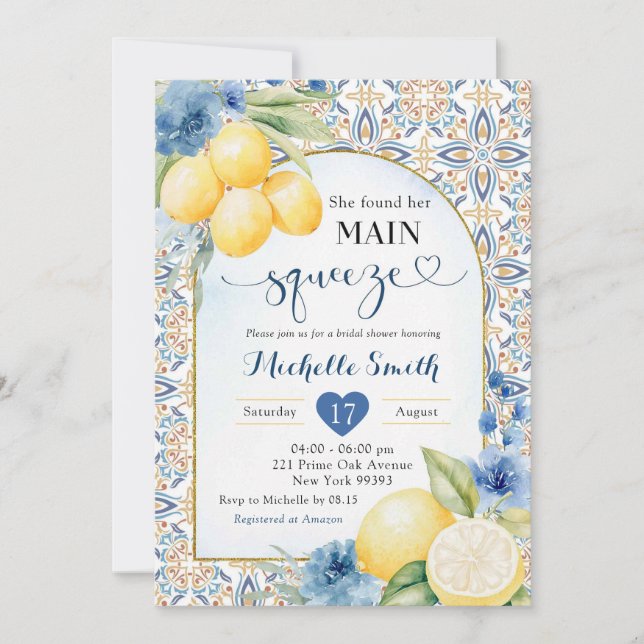 Mediterranean Blue Lemon Main Squeeze Shower Invitation (Front)