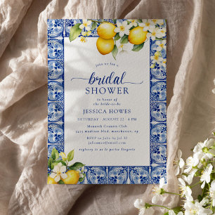 Mediterranean Blue & Lemons Bridal Shower Invitation