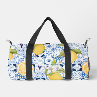 Mediterranean Blue Majolica and Lemon Duffle Bag