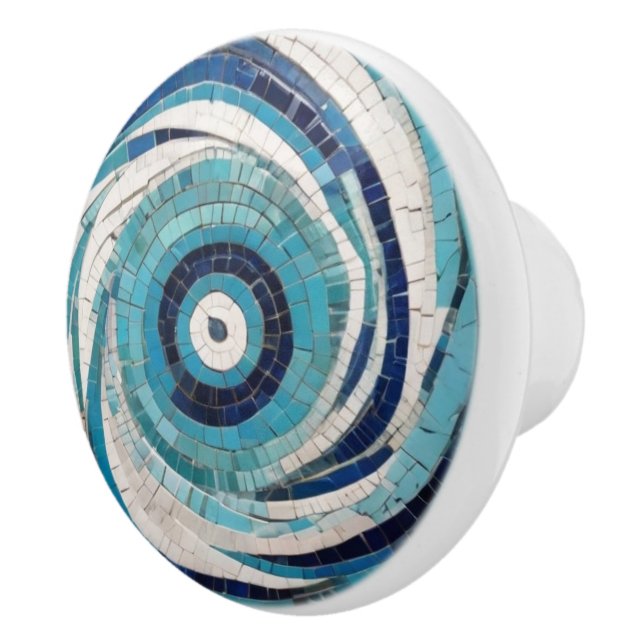 Mediterranean Blue Ocean Eye Faux Mosaic Ceramic Knob (Right)