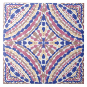 Mediterranean Blue Pink Mosaic-Hand-Painted Ceramic Tile