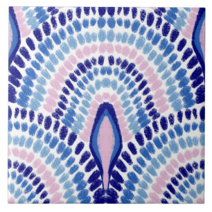 Mediterranean Blue Pink Mosaic Painted Scallops Ceramic Tile