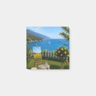 Mediterranean Blue Sea Sunny Garden View Post‑It Post-it Notes