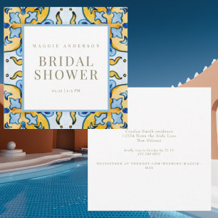 Mediterranean Blue Square Bridal Shower Invitation